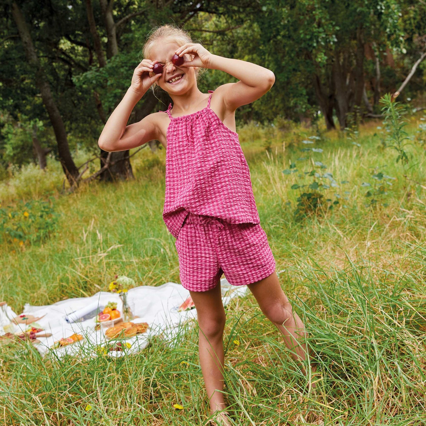 Checked waffled shorts PINK