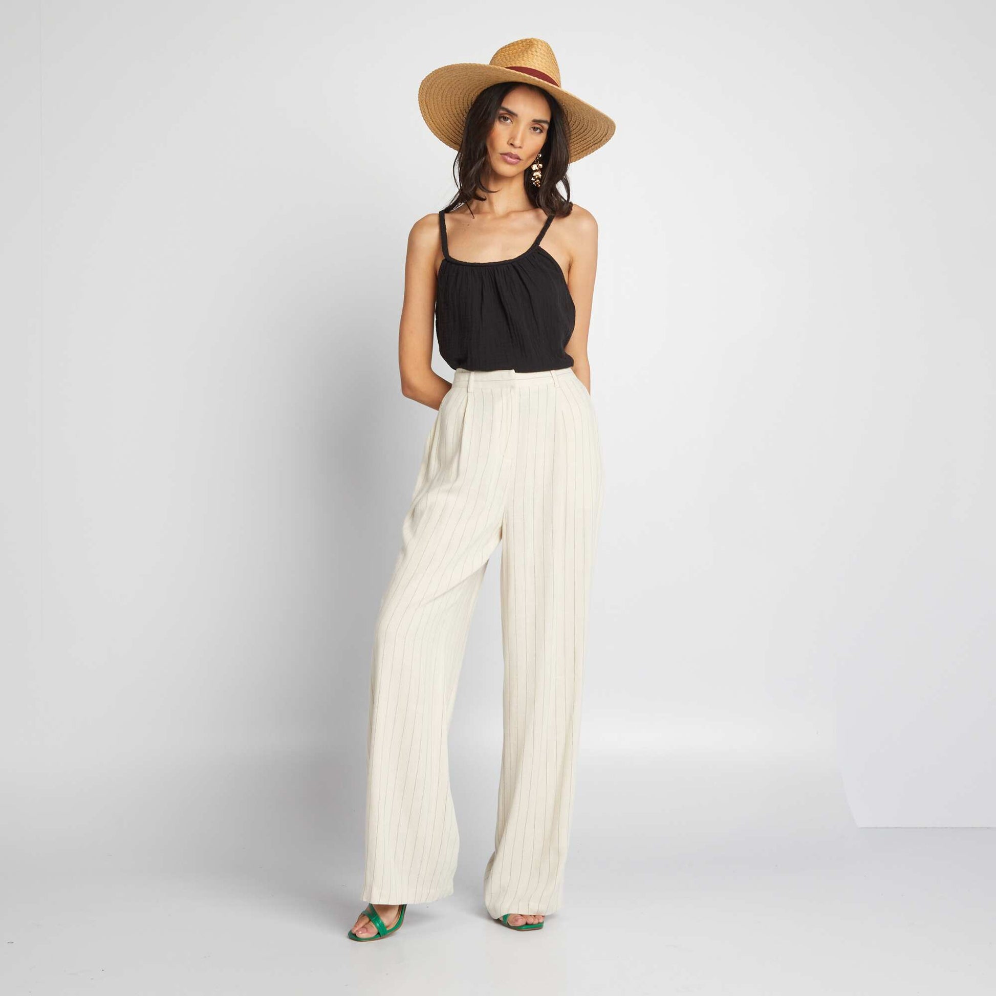 Cotton gauze top with braided straps BLACK