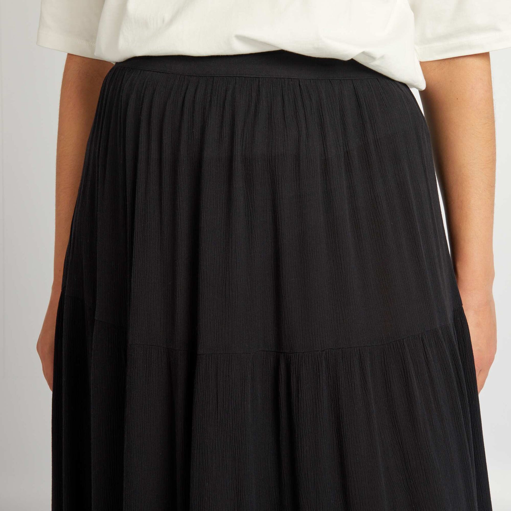 Long tiered skirt with elasticated waist BLACK
