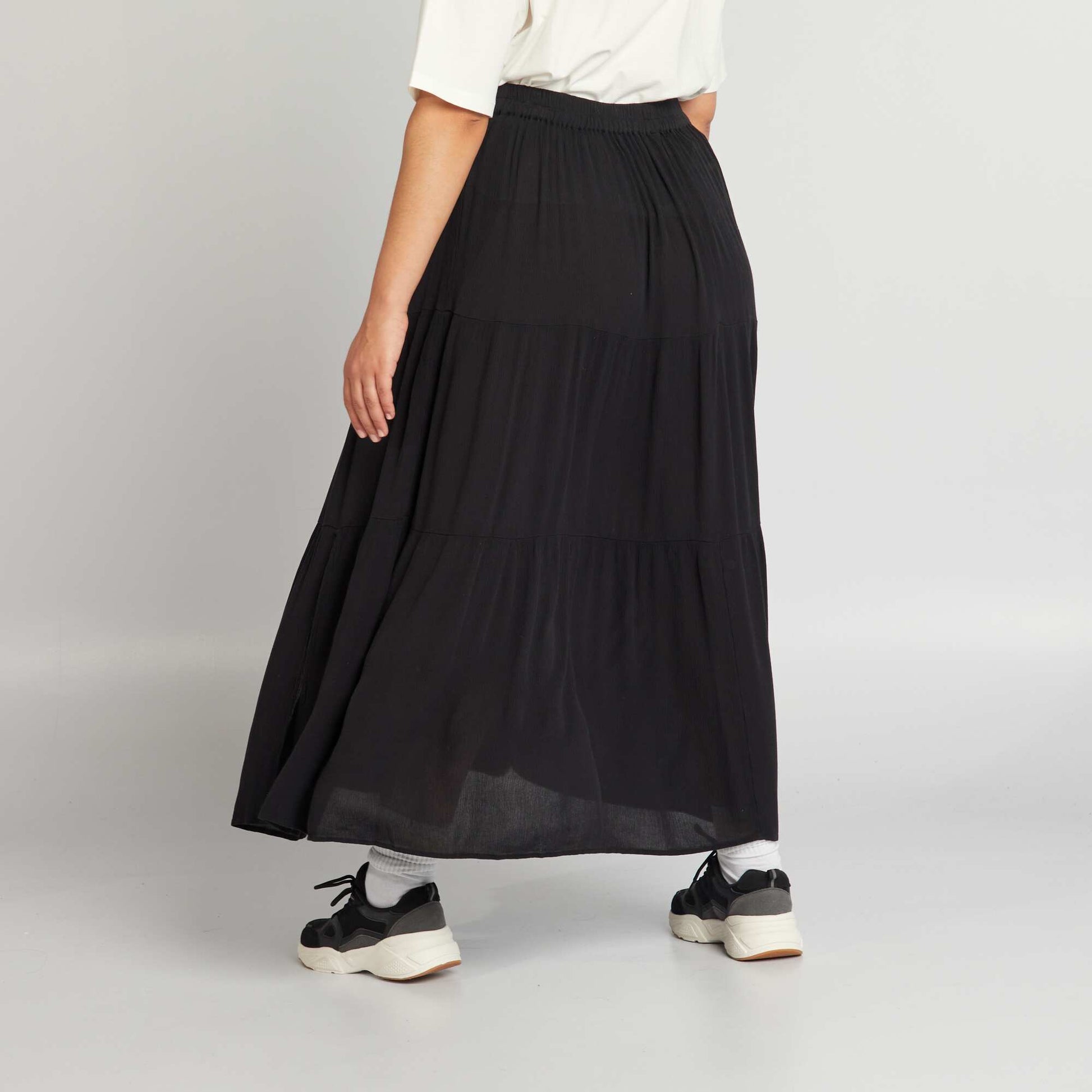 Long tiered skirt with elasticated waist BLACK