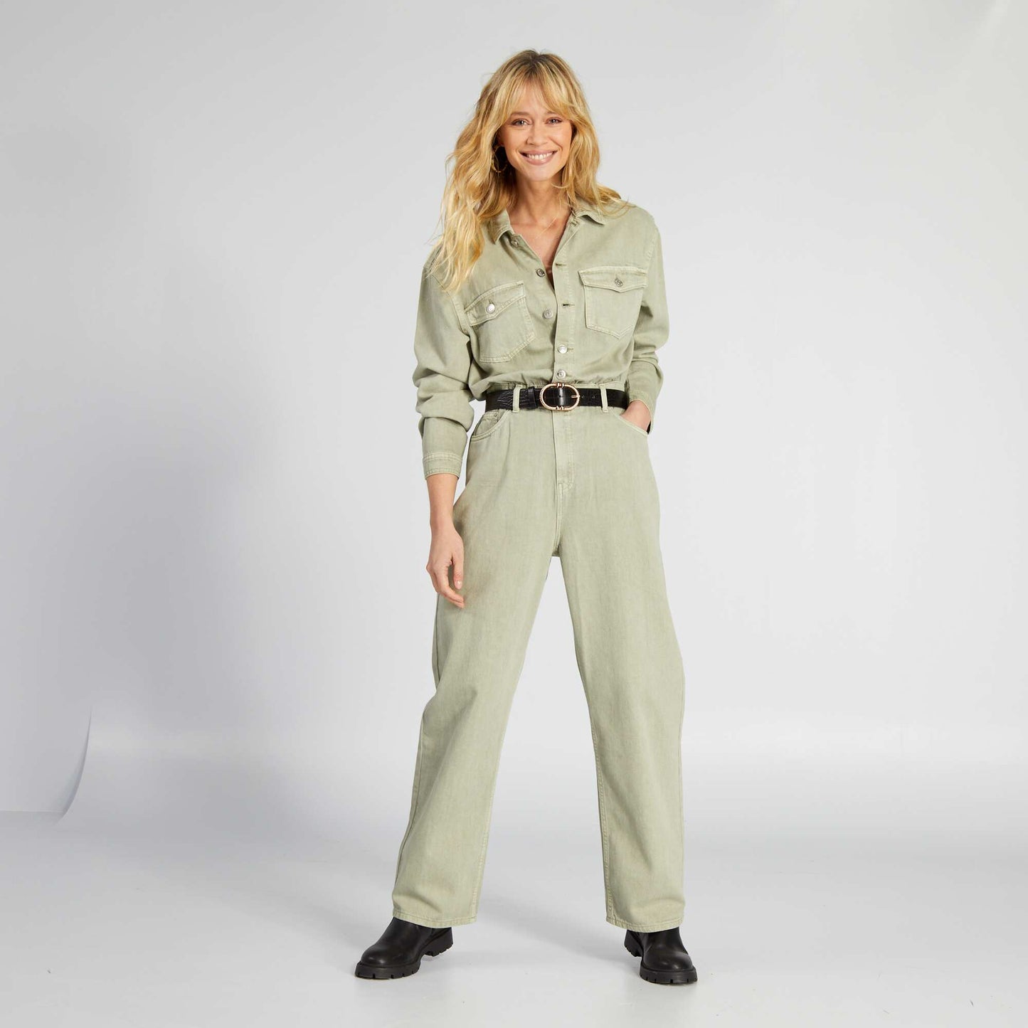 Denim jumpsuit KHAKI