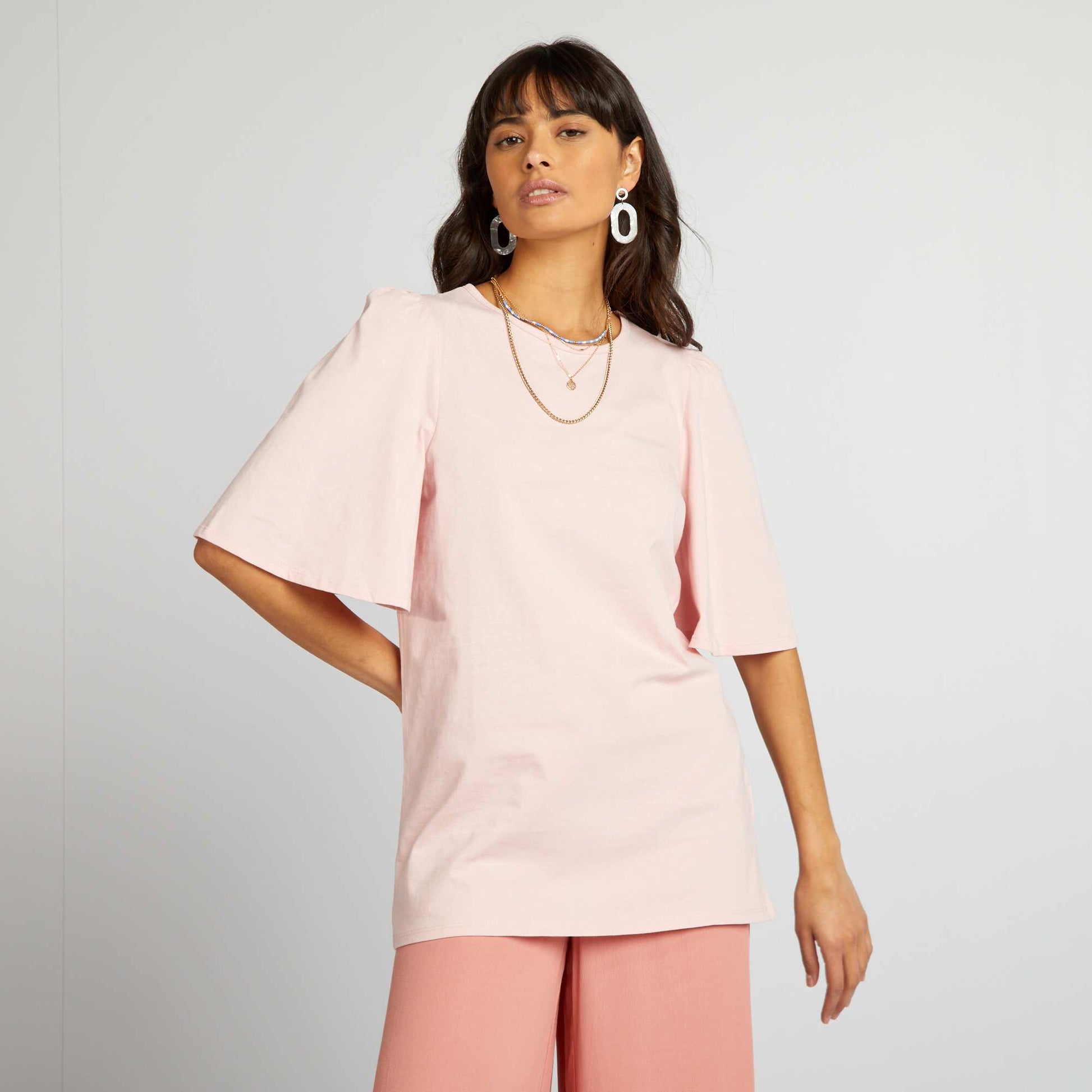 Short-sleeved T-shirt with round neck PINK
