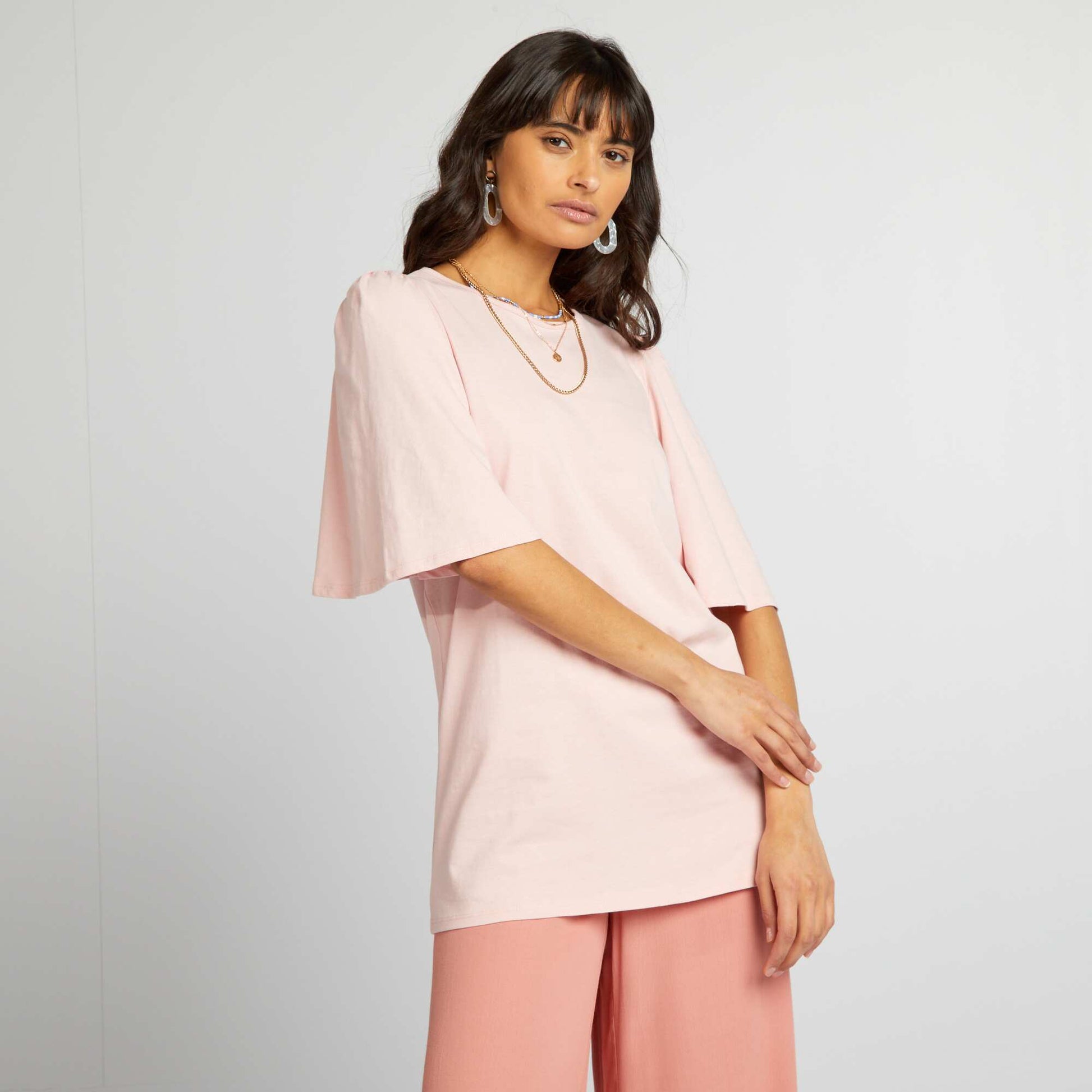 Short-sleeved T-shirt with round neck PINK
