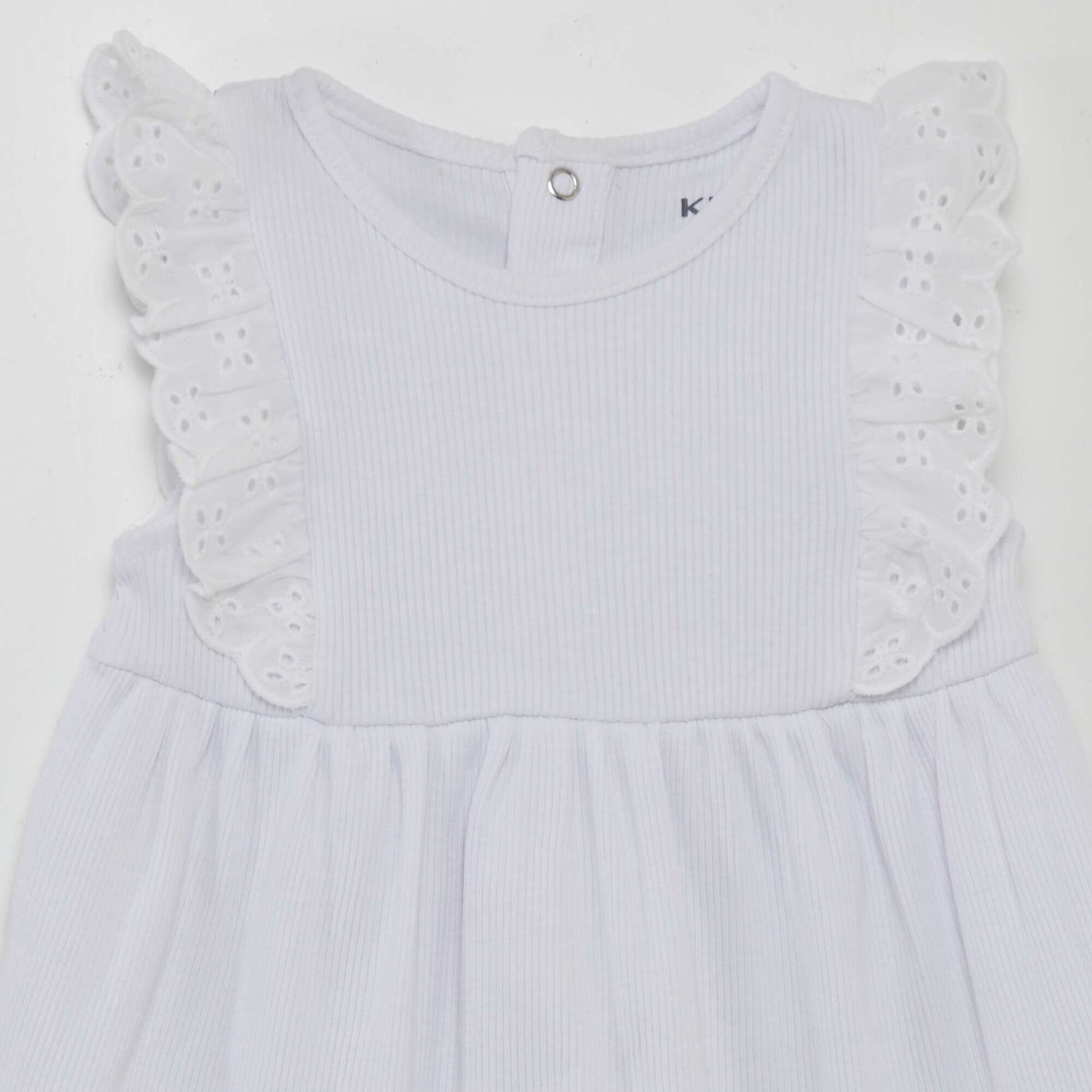 Ribbed knit ruffled dress WHITE