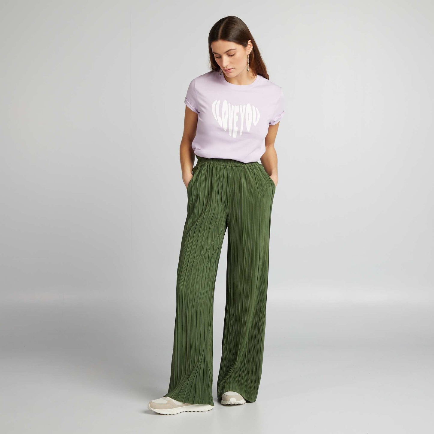 Pleated knit trousers with elasticated waist GREEN