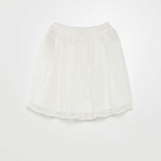 Embroidered tulle flared skirt WHITE