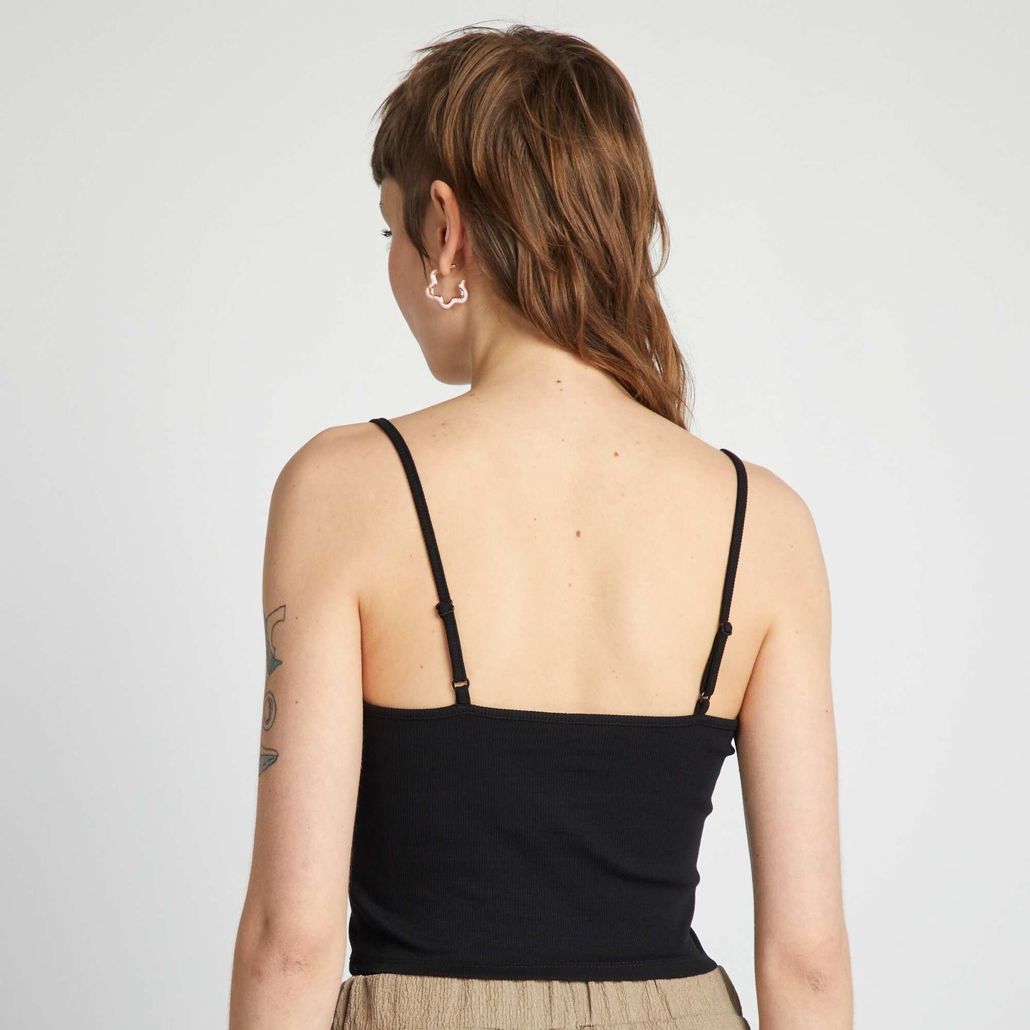 Plain stretch vest top black