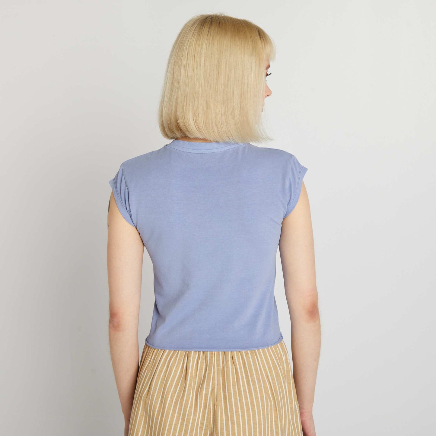 Printed stretch cropped T-shirt BLUE
