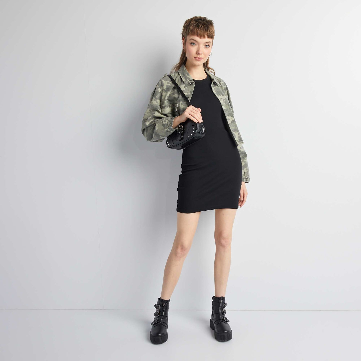 Ribbed bodycon short dress BLACK