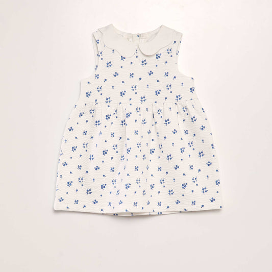 Crinkle-knit dress with Peter Pan collar WHITE