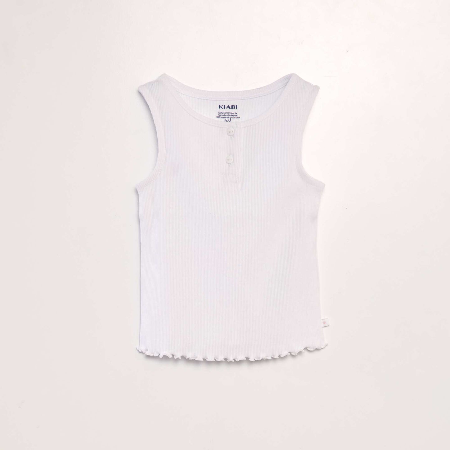 Ribbed vest top with ruffled edging WHITE