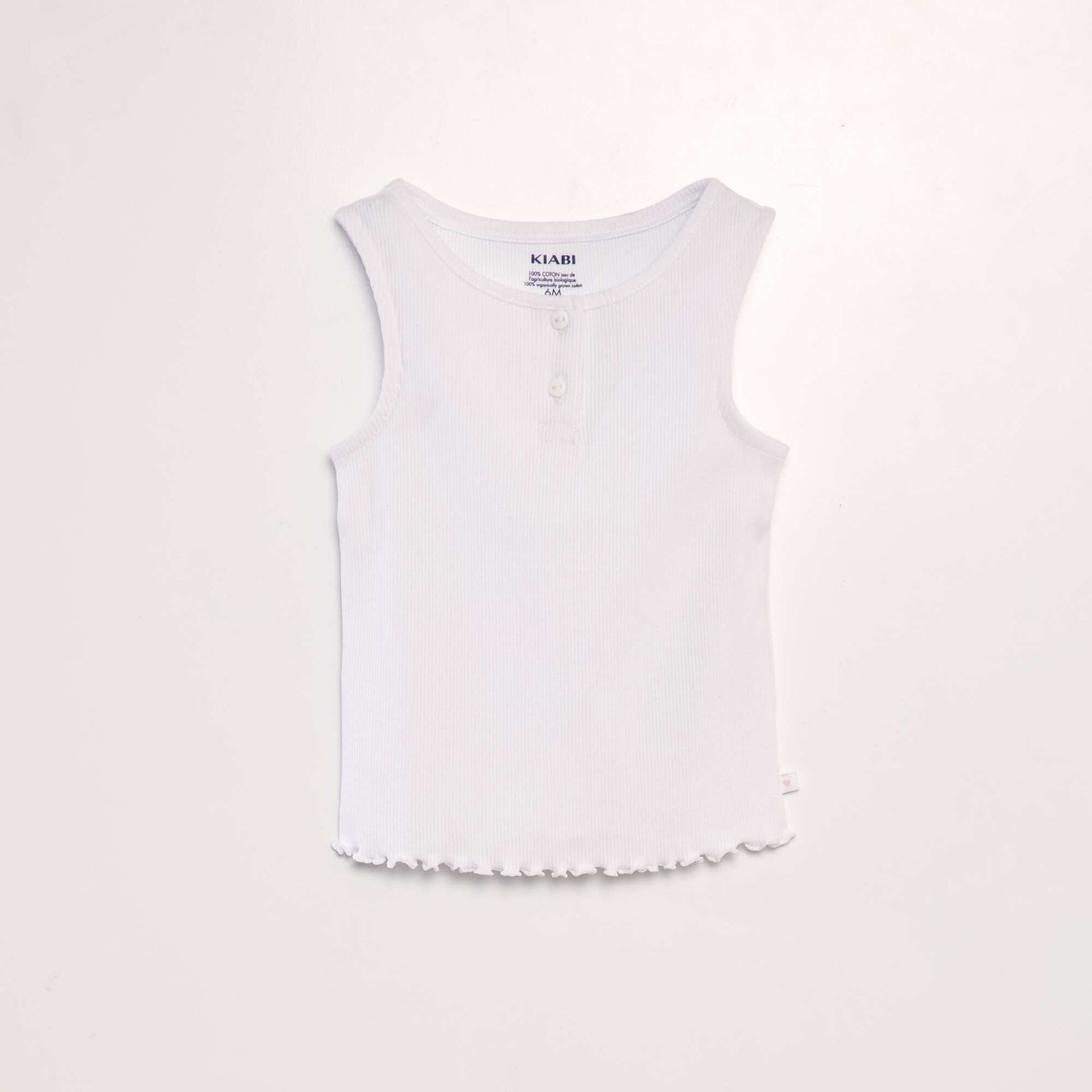 Ribbed vest top with ruffled edging WHITE