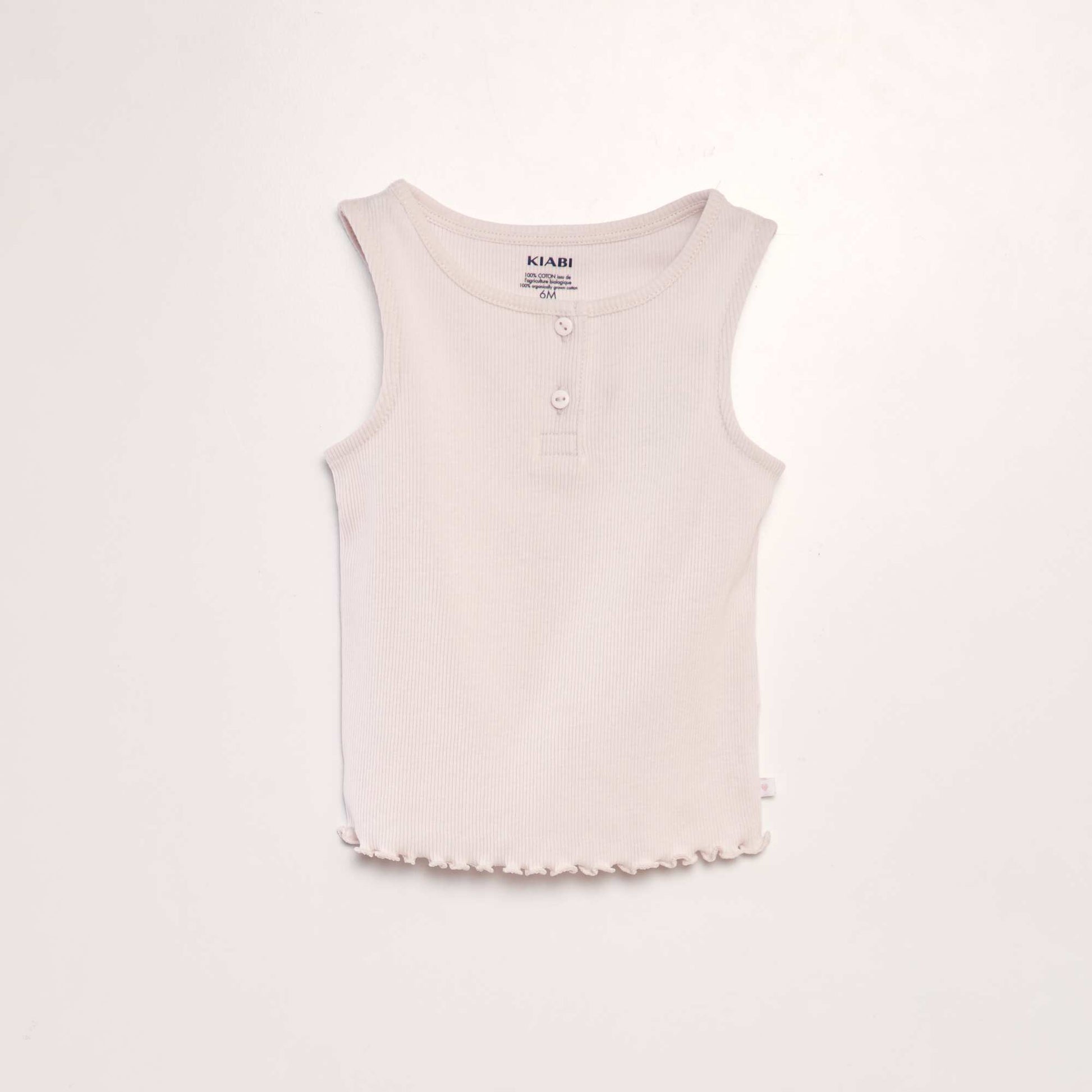 Ribbed vest top with ruffled edging PINK