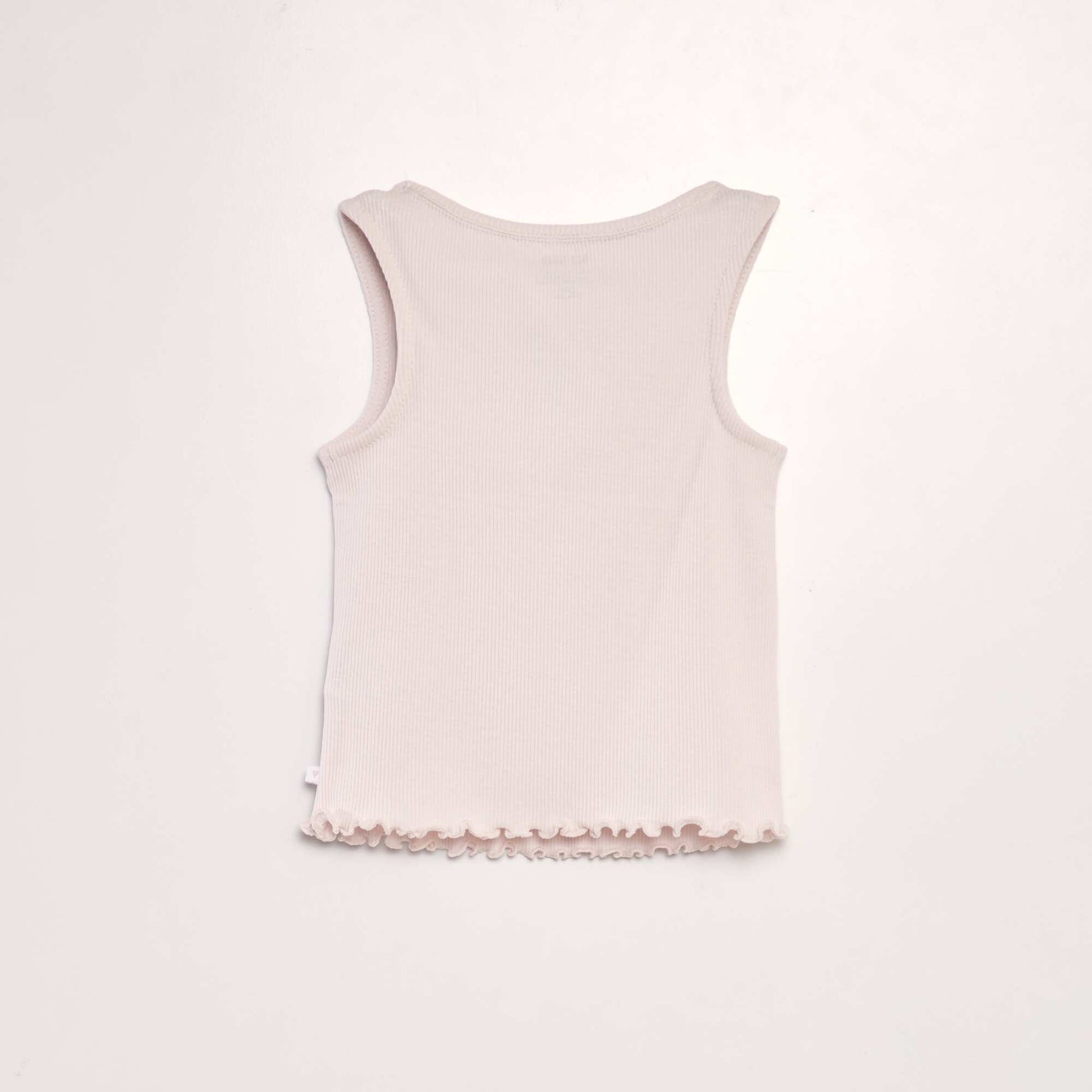 Ribbed vest top with ruffled edging PINK