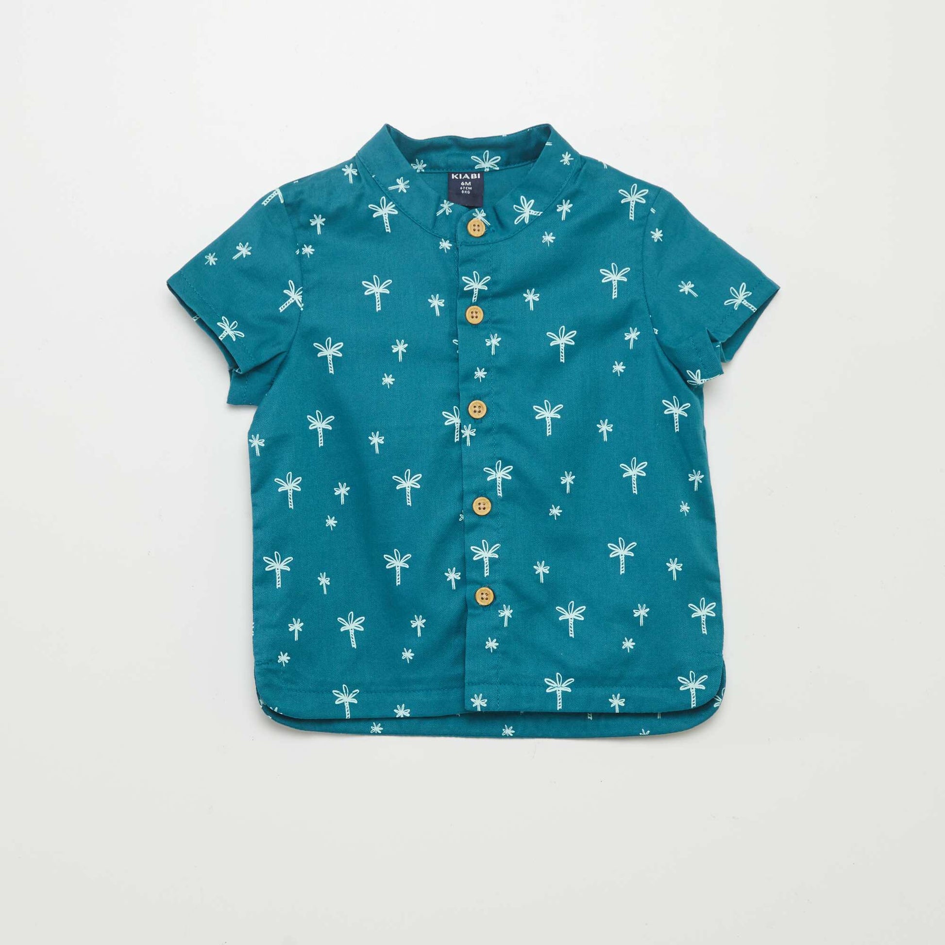 Mandarin collar palm print shirt BLUE