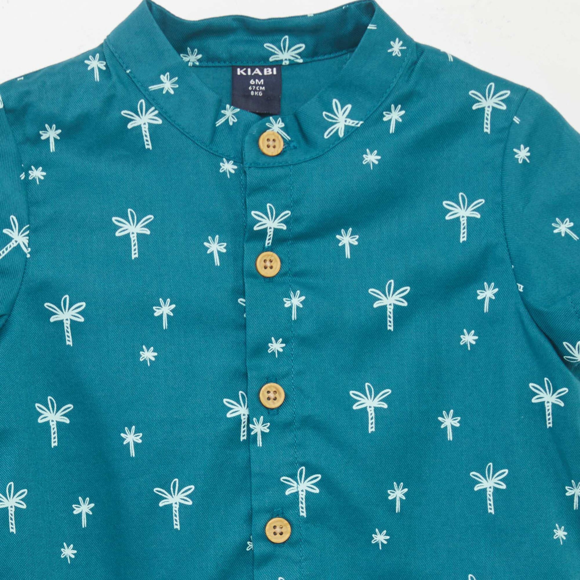Mandarin collar palm print shirt BLUE