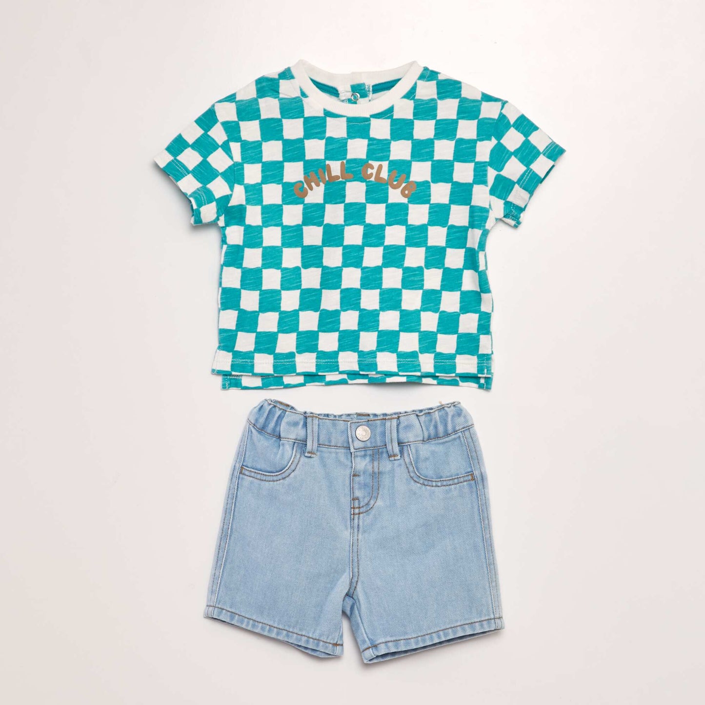 Denim T-shirt + shorts set - Two-piece set WHITE