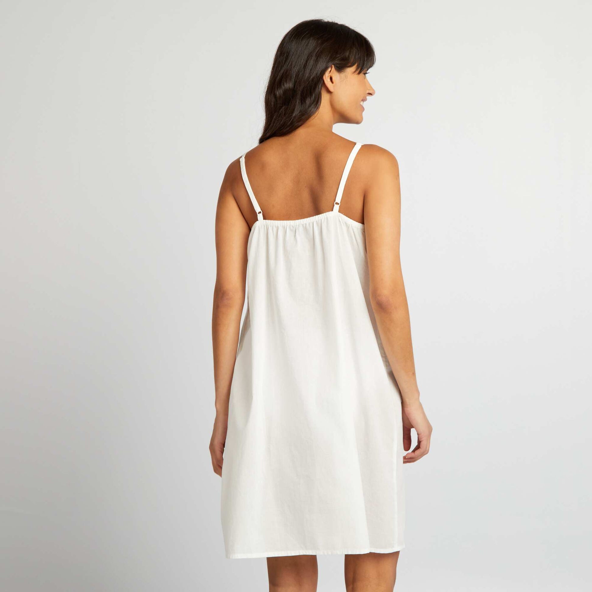 Cotton voile nightie with embroidery WHITE