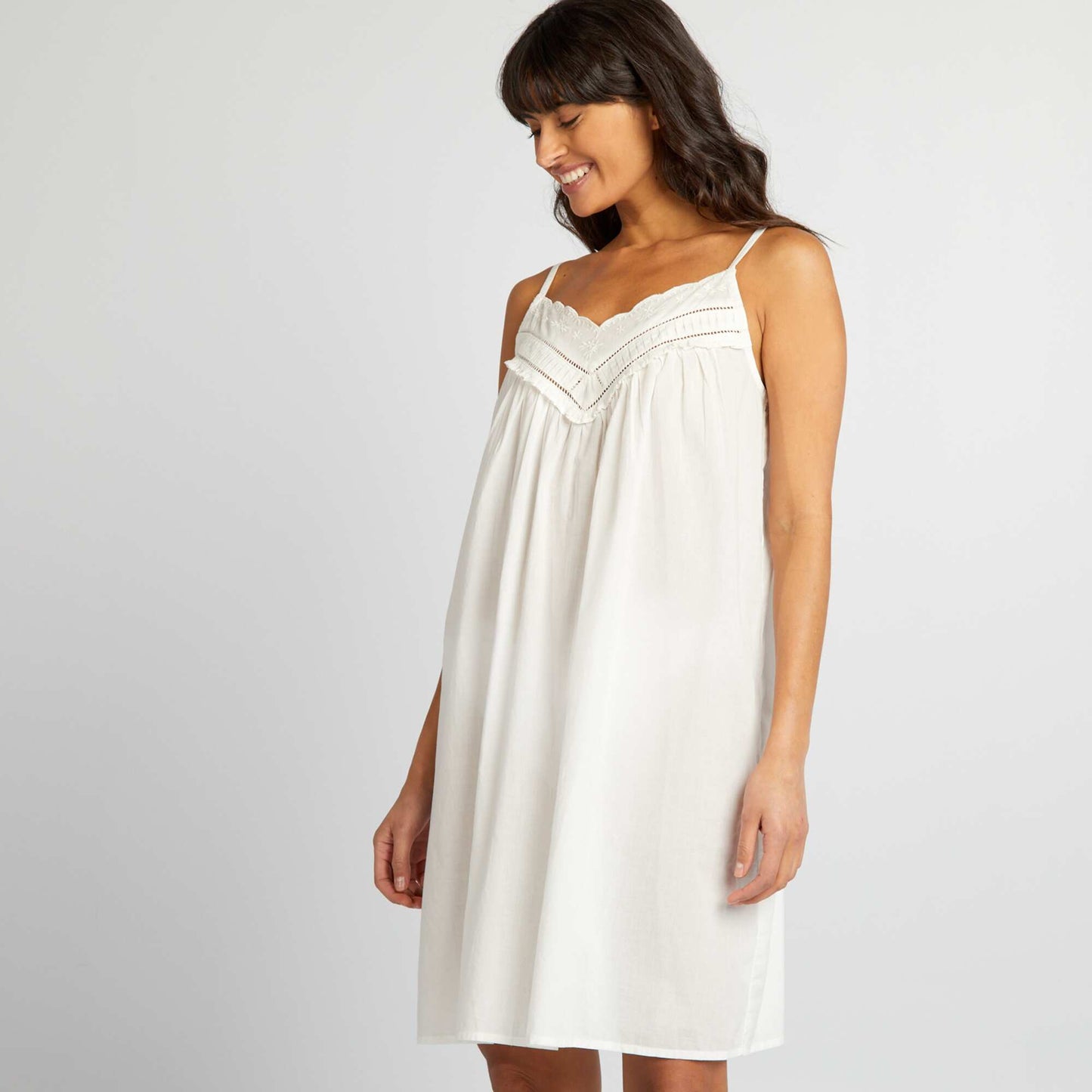 Cotton voile nightie with embroidery WHITE