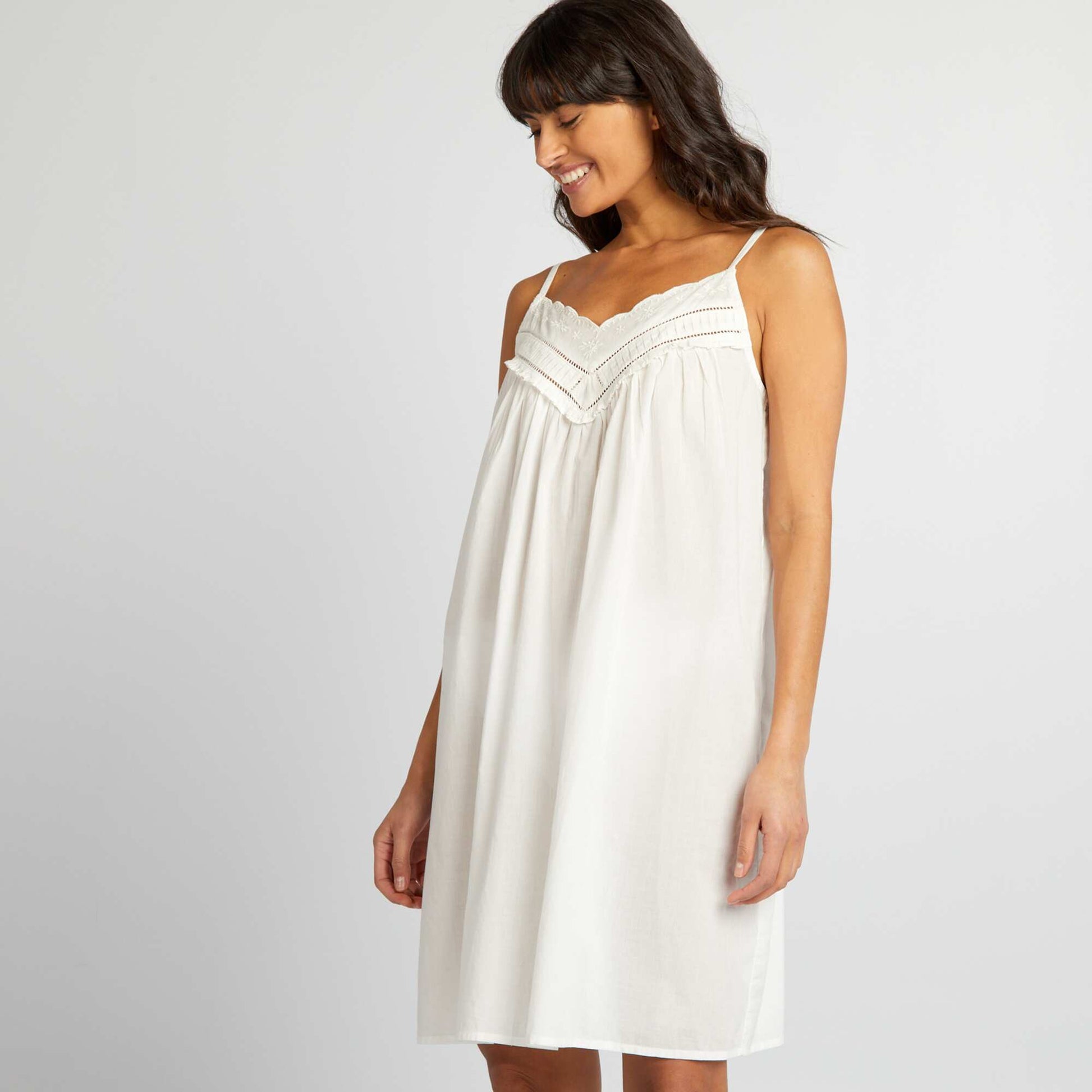 Cotton voile nightie with embroidery WHITE