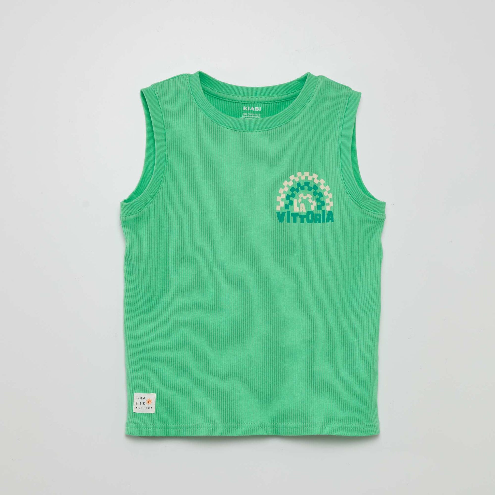 Printed ribbed vest top GREEN