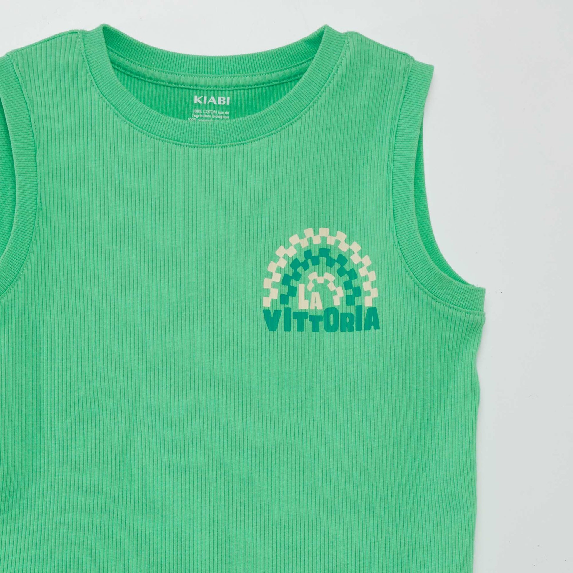 Printed ribbed vest top GREEN
