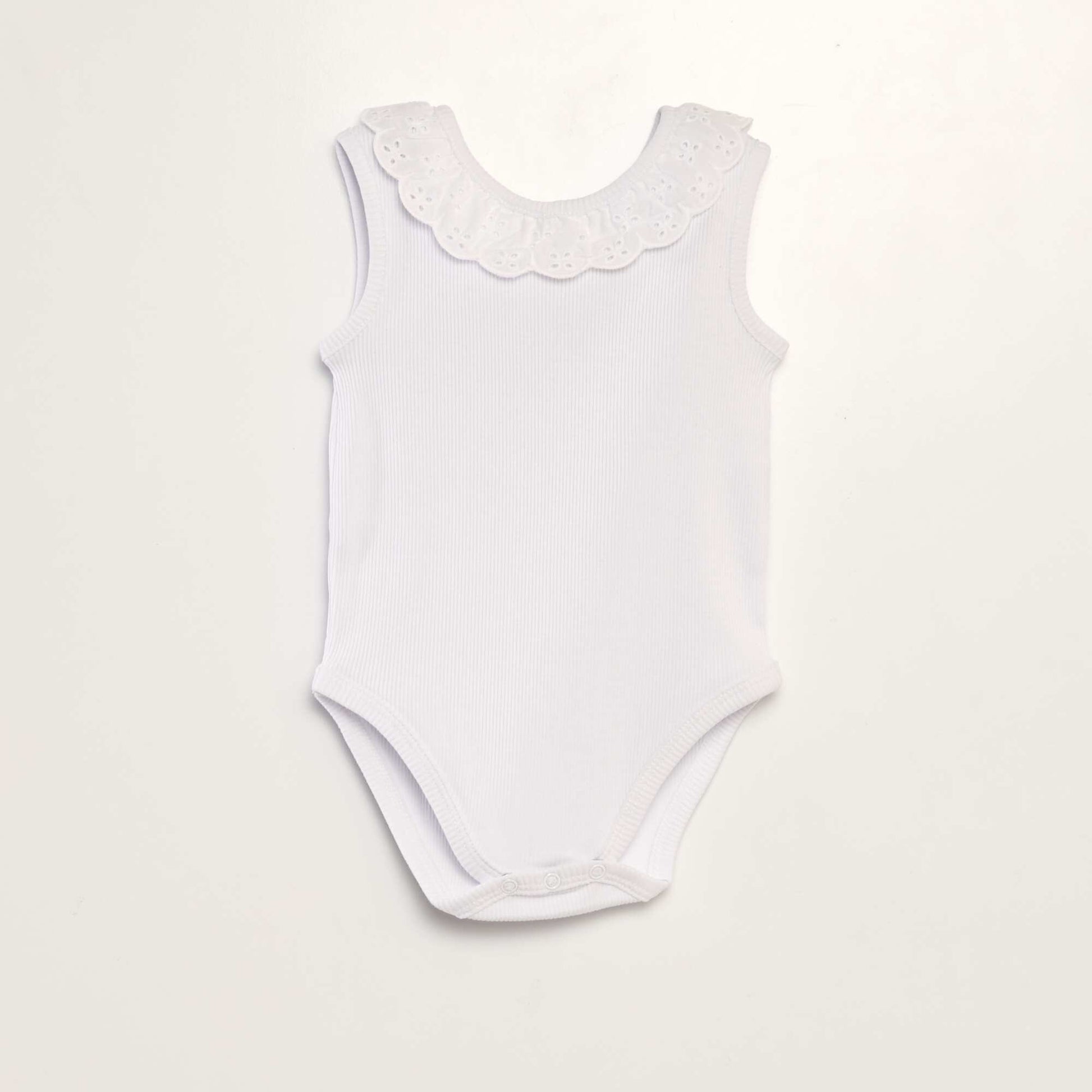 Ribbed bodysuit with embroidered neckline WHITE