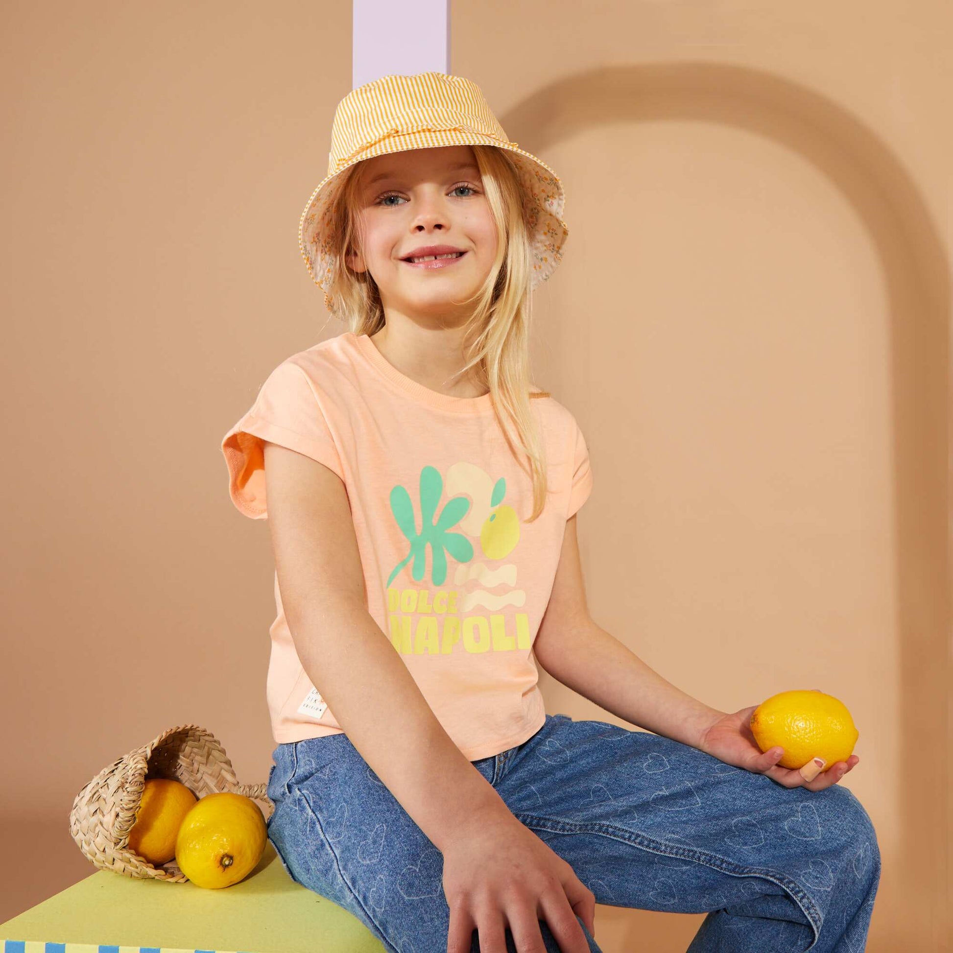 Jersey T-shirt with turn-up sleeves ORANGE