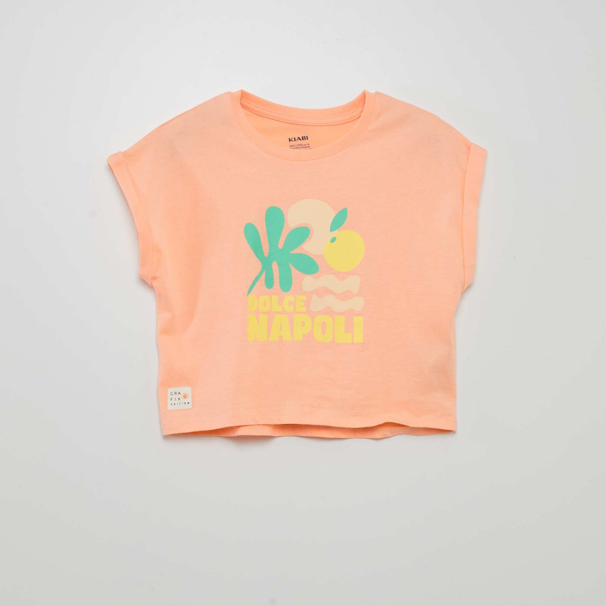 Jersey T-shirt with turn-up sleeves ORANGE