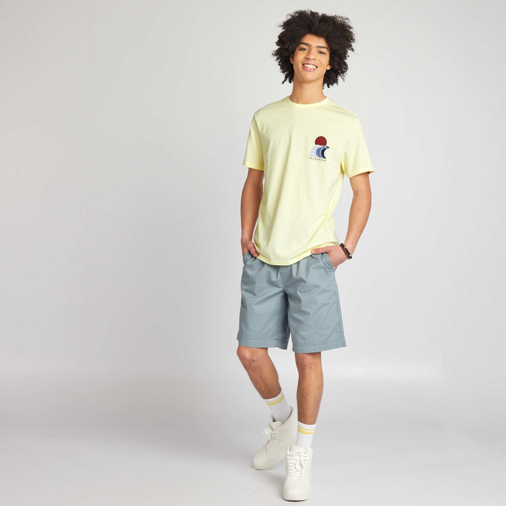 Straight-leg shorts with elasticated waist BLUE