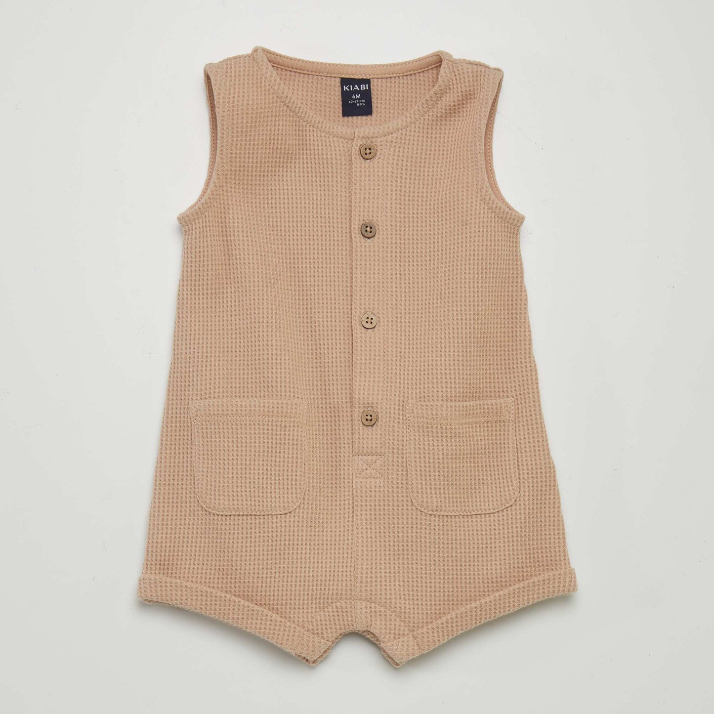 Waffle-knit romper and sun hat - 2-piece set BEIGE