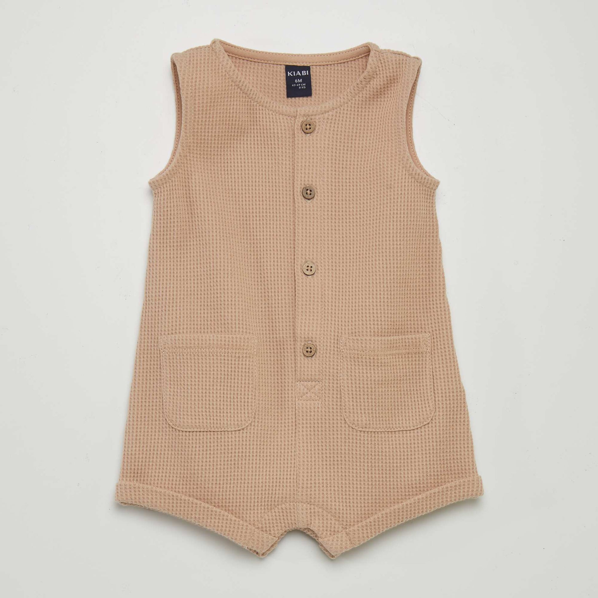 Waffle-knit romper and sun hat - 2-piece set BEIGE