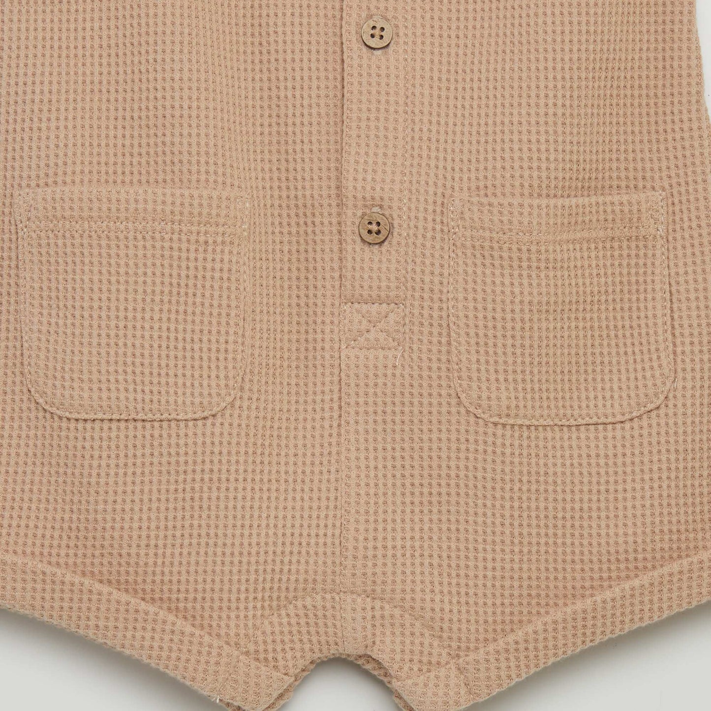 Waffle-knit romper and sun hat - 2-piece set BEIGE