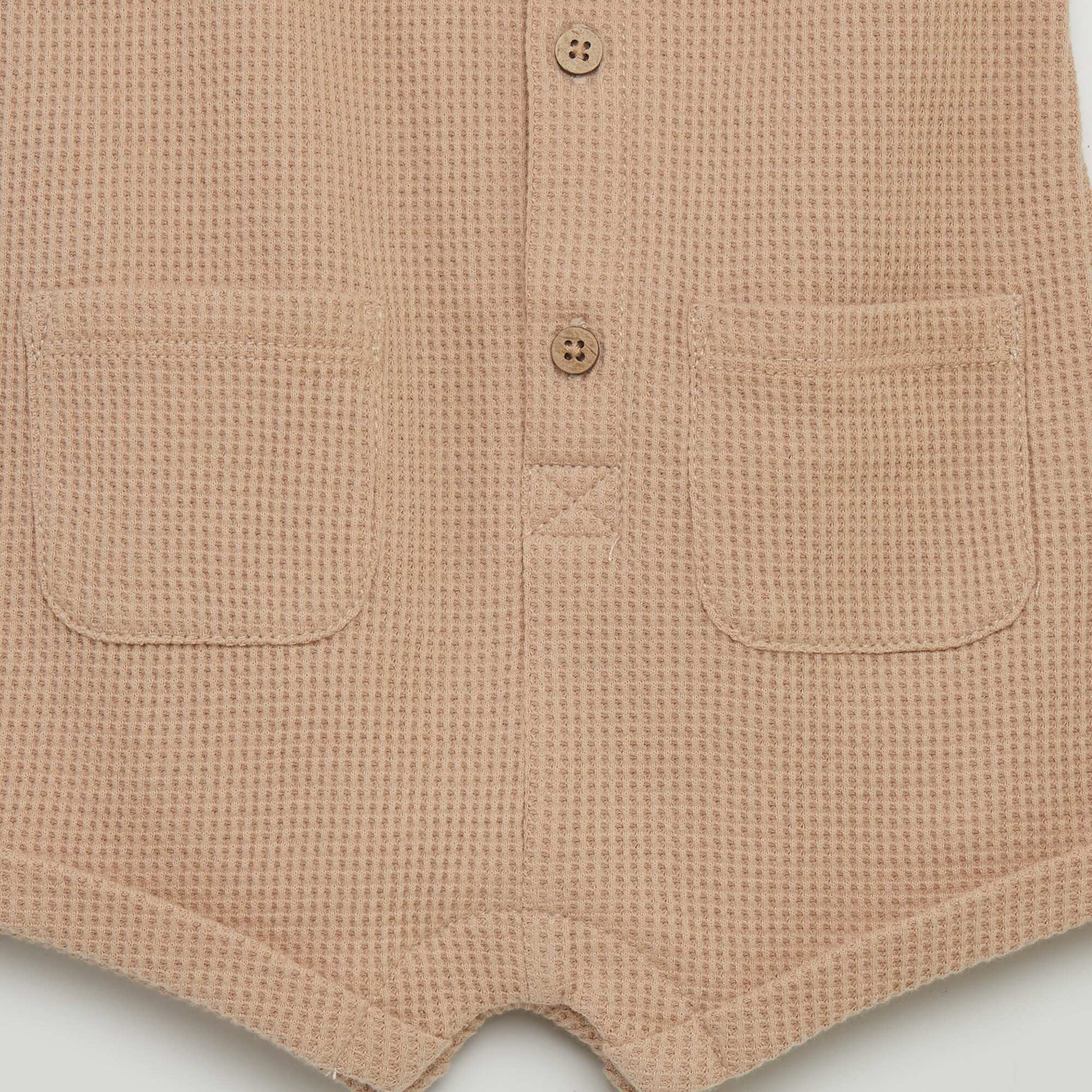 Waffle-knit romper and sun hat - 2-piece set BEIGE