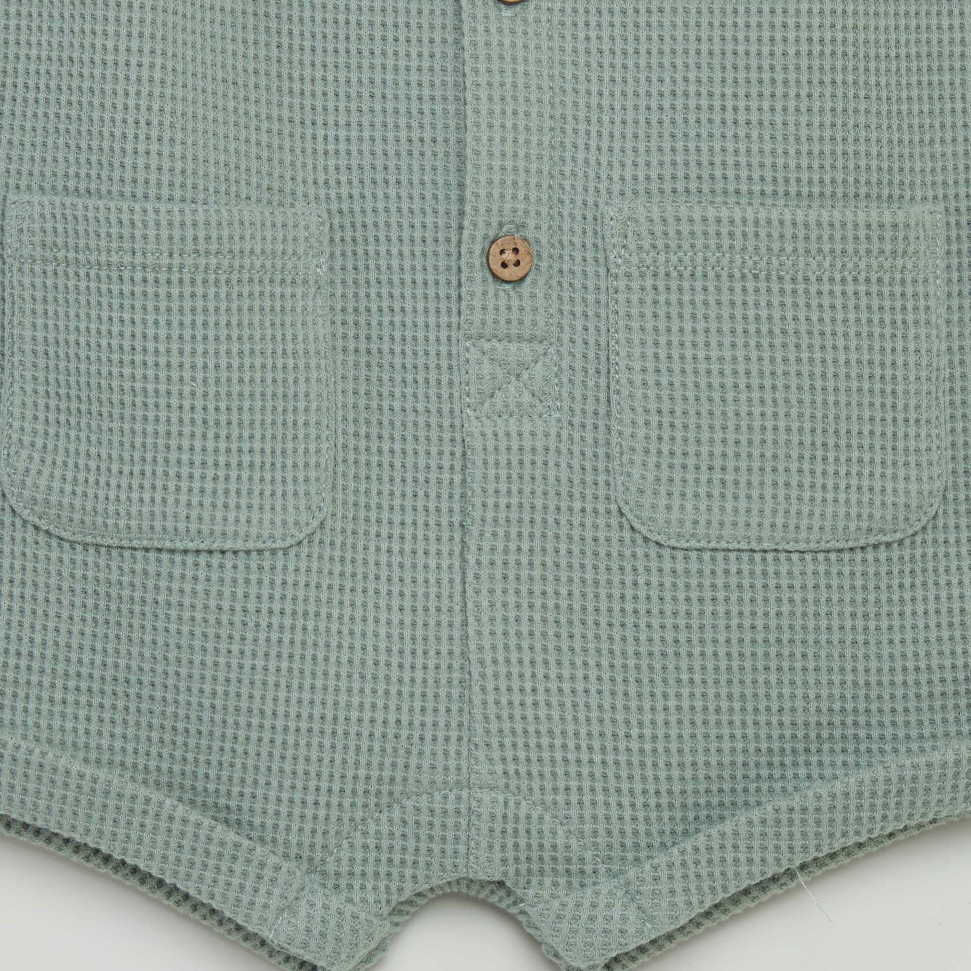 رومبر من نسيج وافل وقبعة شمسية - طقم من قطعتين أخضر