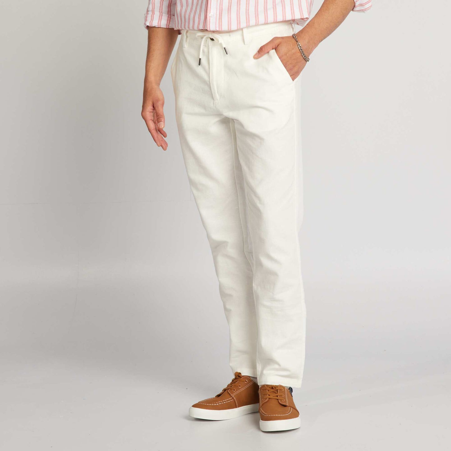 Slim-fit linen-blend chinos WHITE