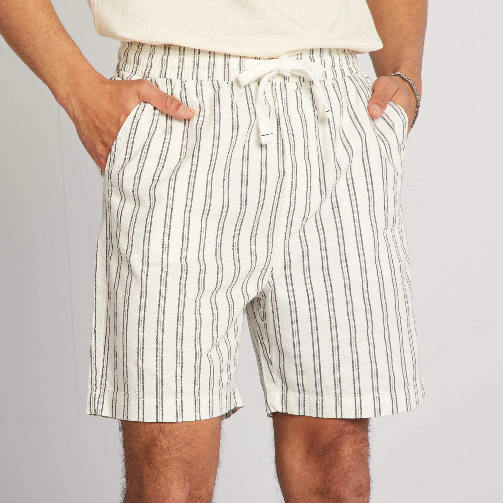 Striped linen-blend shorts BEIGE