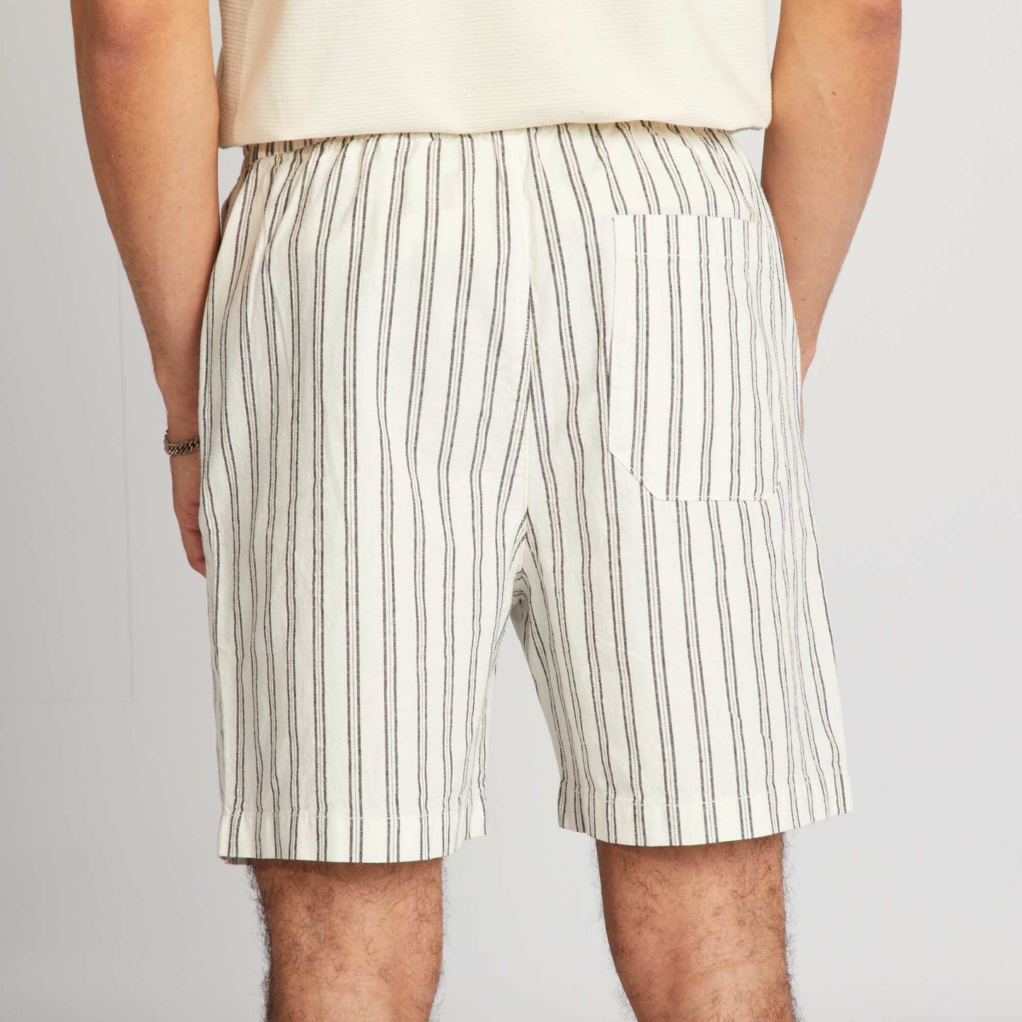 Striped linen-blend shorts BEIGE