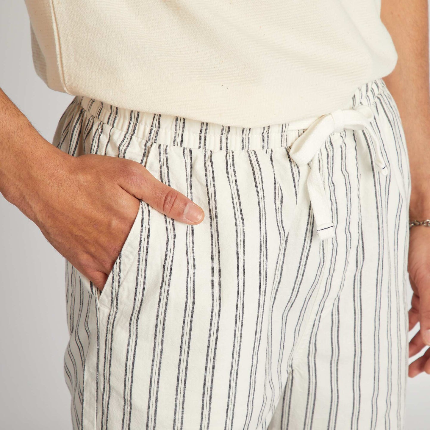 Striped linen-blend shorts BEIGE