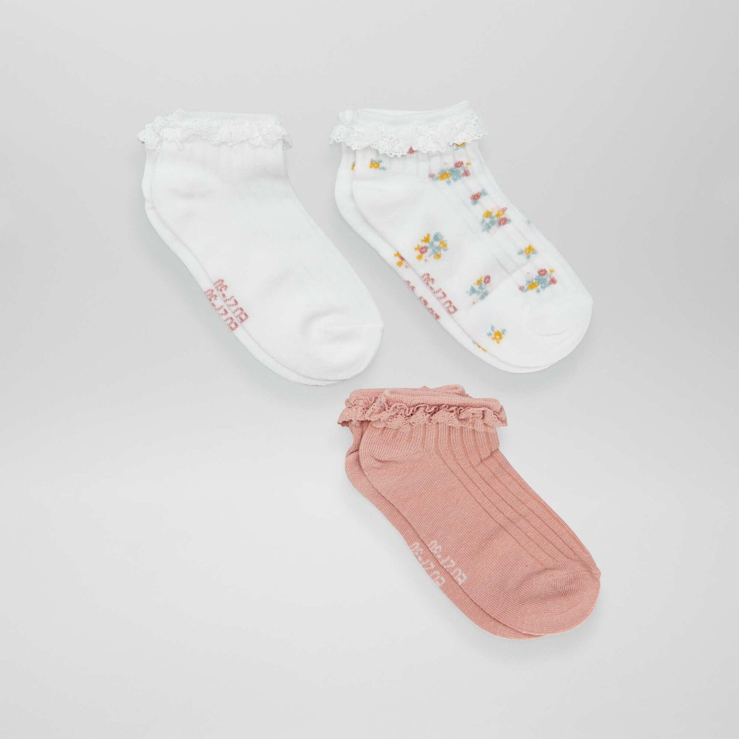 Pack of 3 pairs of pop socks with lace PINK