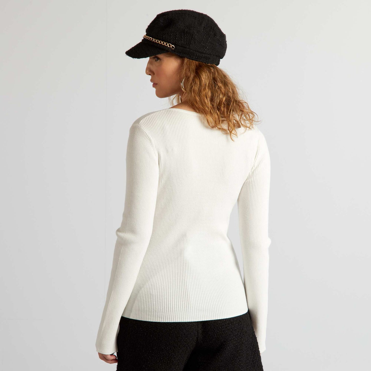 Ribbed sweater with sweetheart neckline WHITE