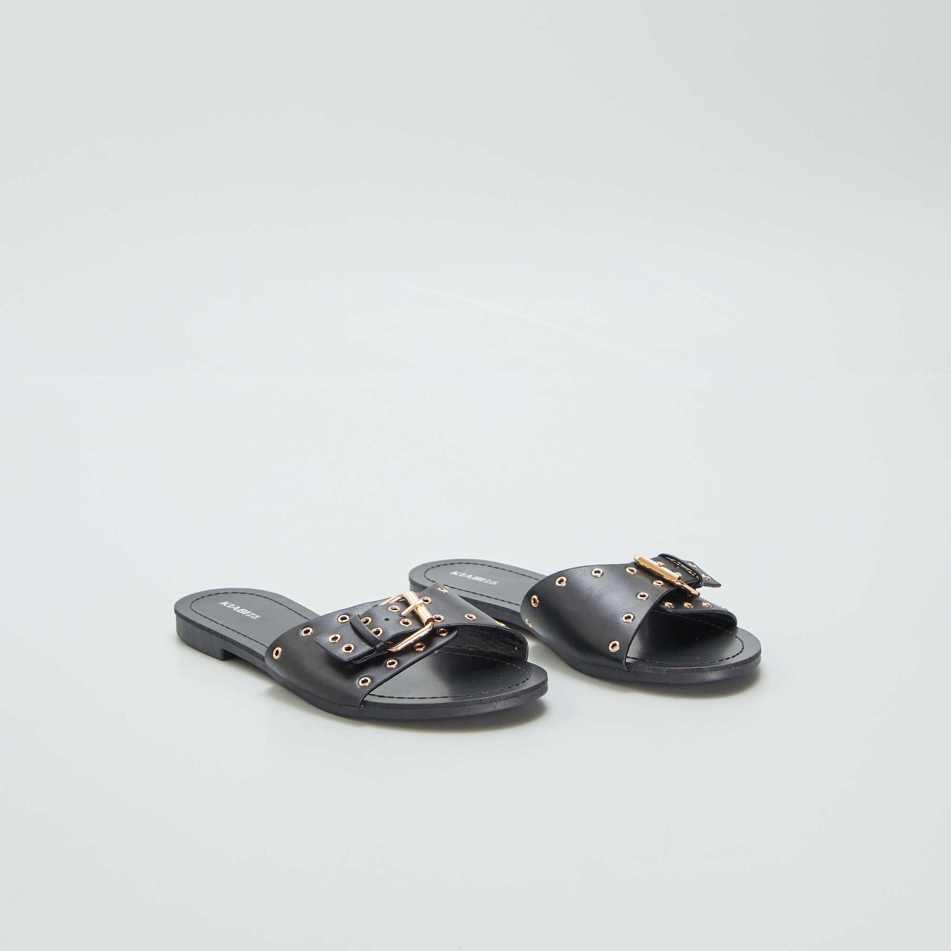 Mules with buckled straps BLACK