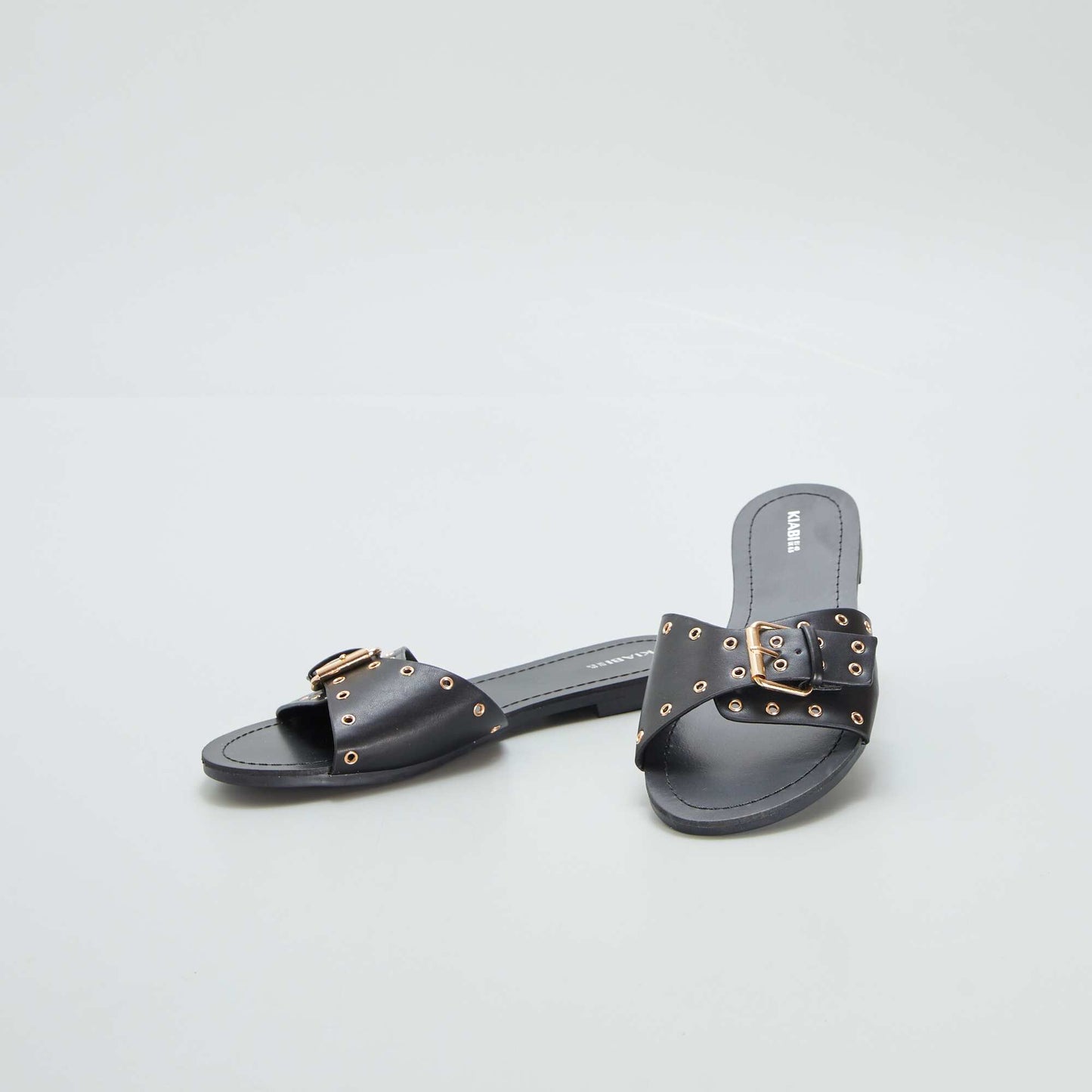 Mules with buckled straps BLACK