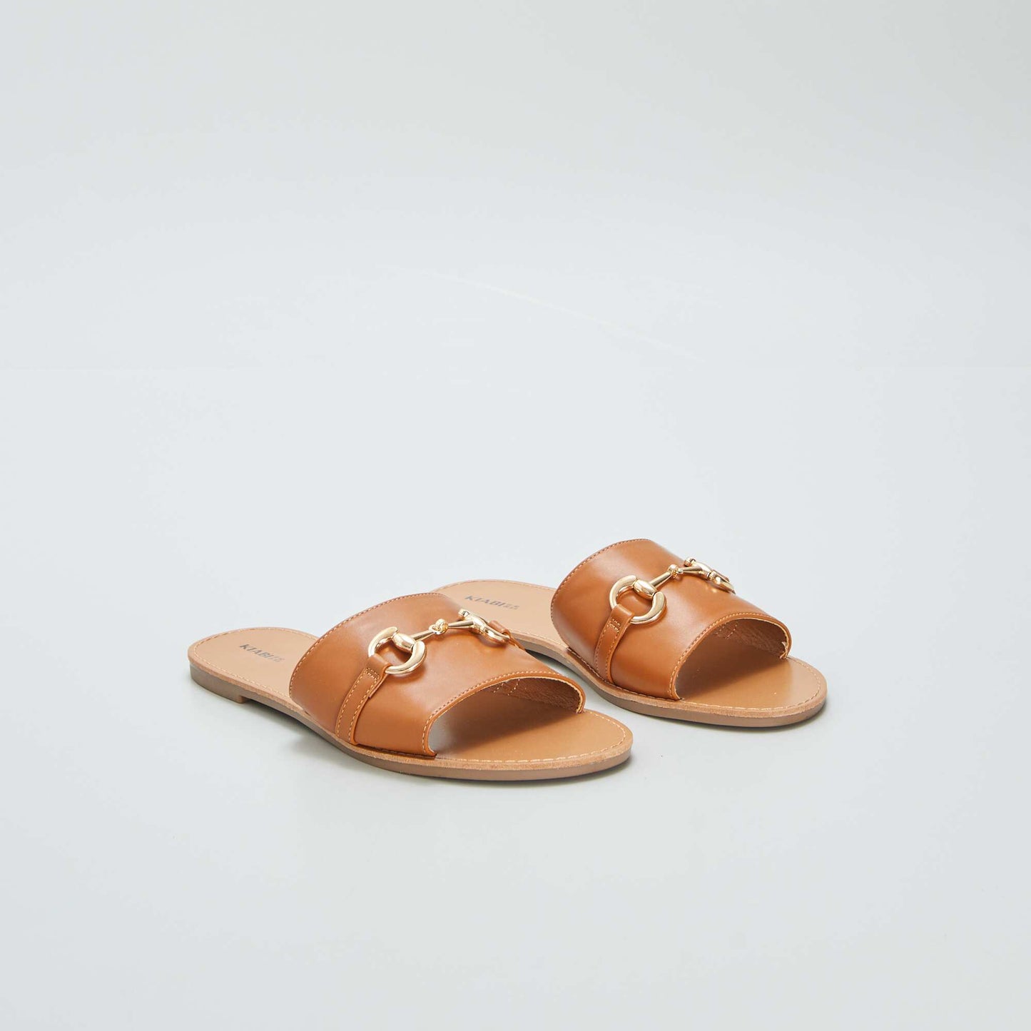 Flat mules with gold-coloured buckle BROWN