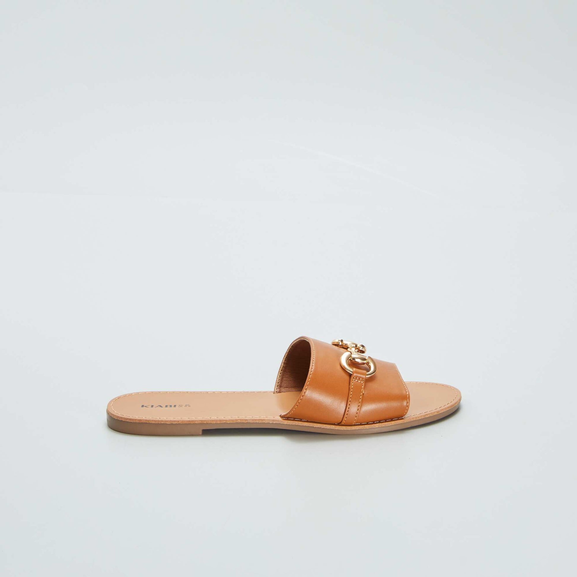 Flat mules with gold-coloured buckle BROWN