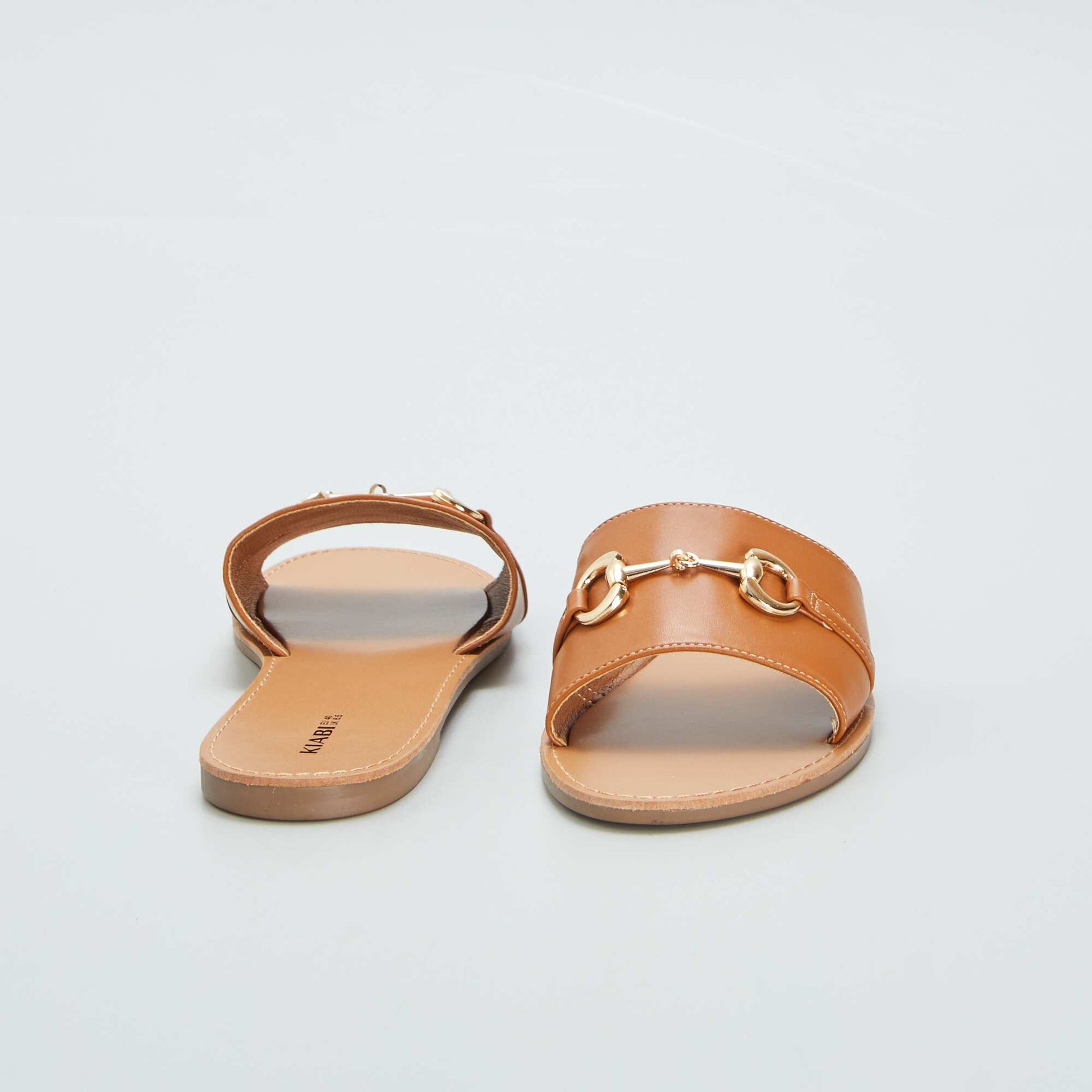 Flat mules with gold-coloured buckle BROWN