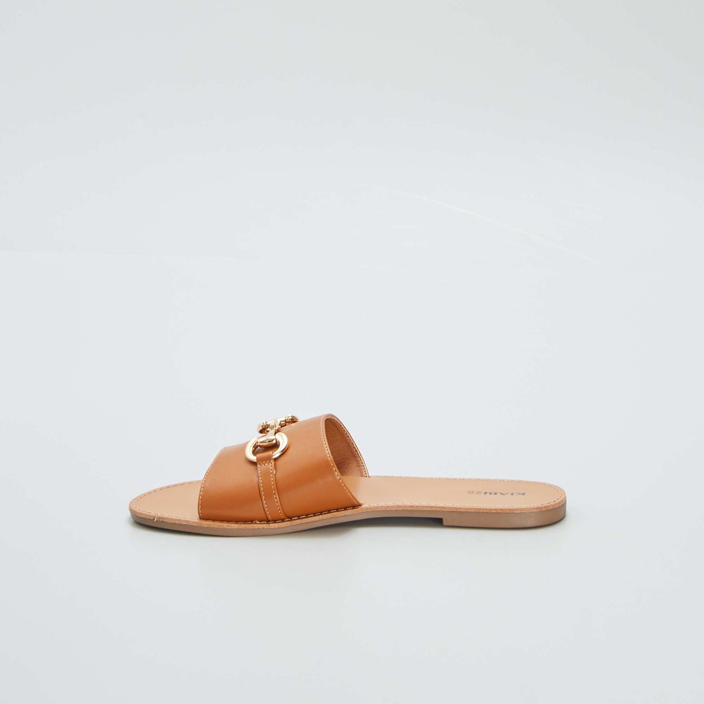 Flat mules with gold-coloured buckle BROWN