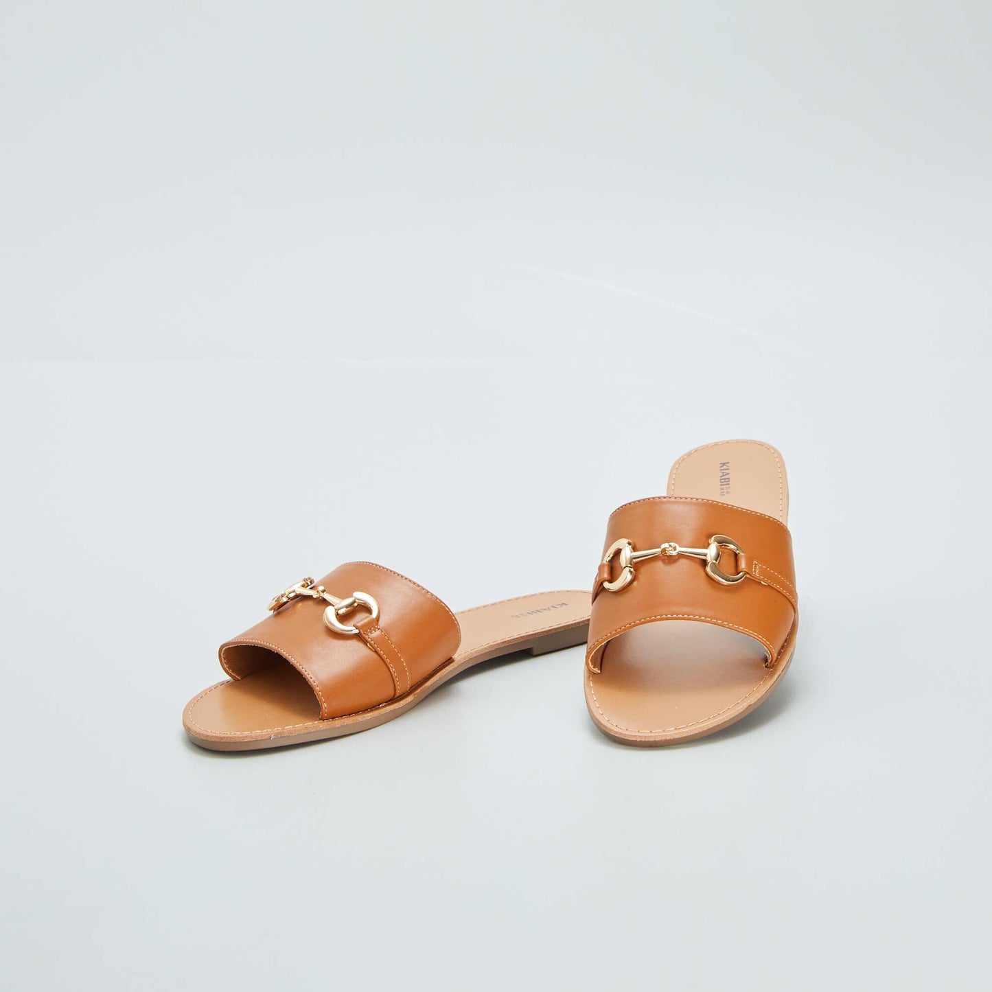 Flat mules with gold-coloured buckle BROWN