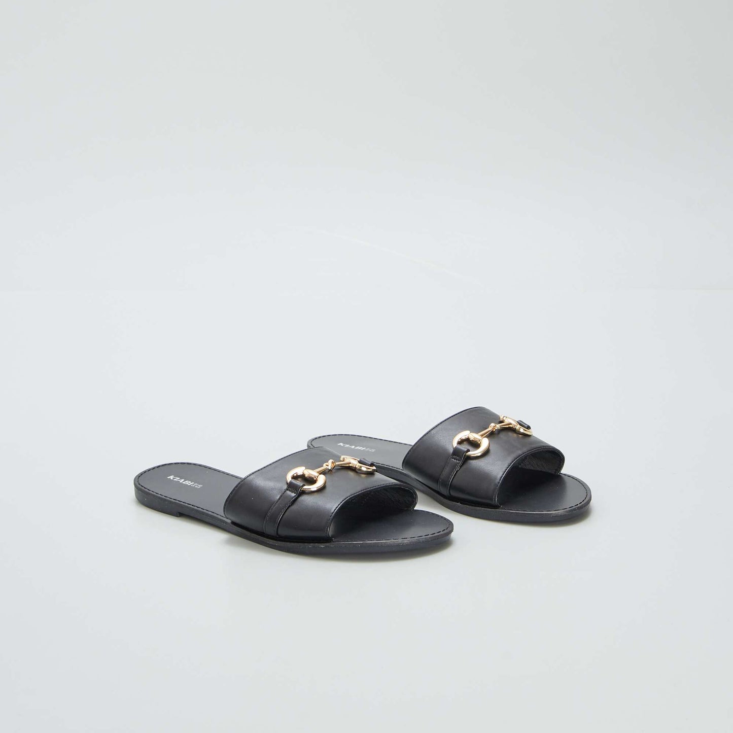 Flat mules with gold-coloured buckle BLACK