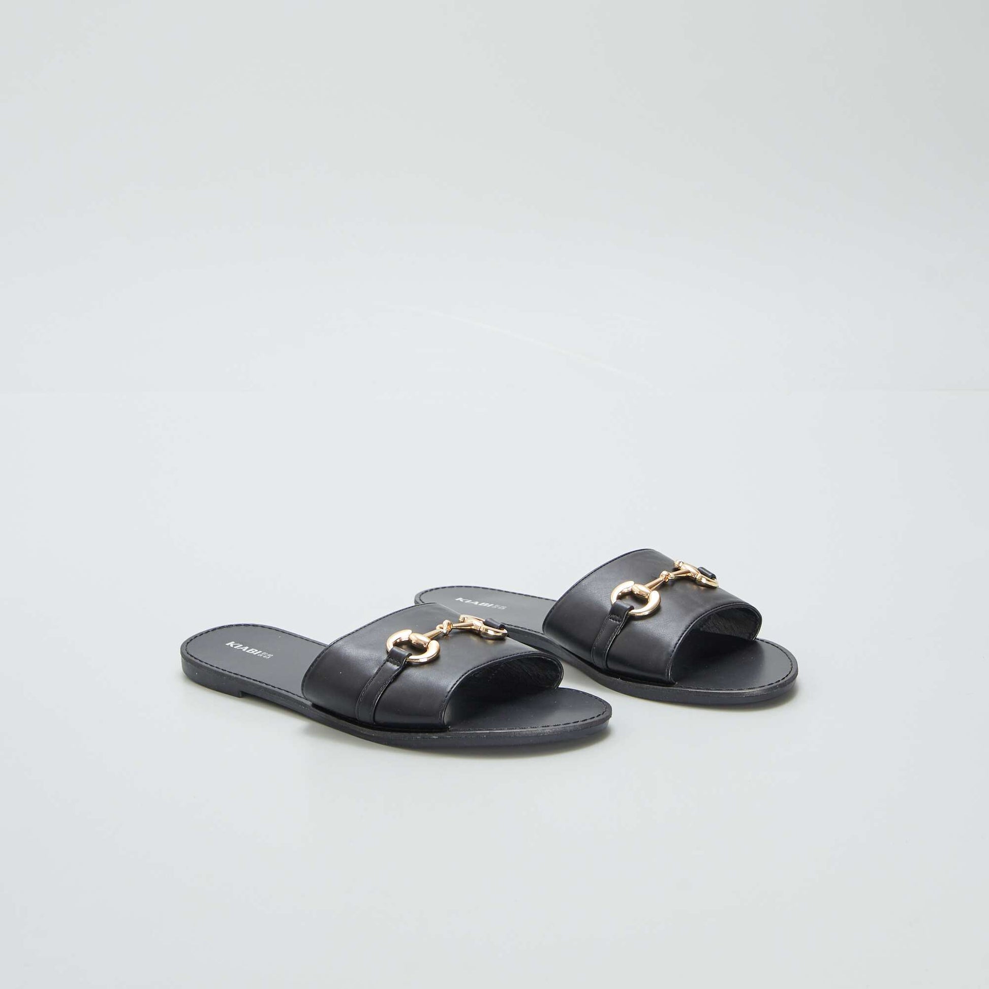 Flat mules with gold-coloured buckle BLACK